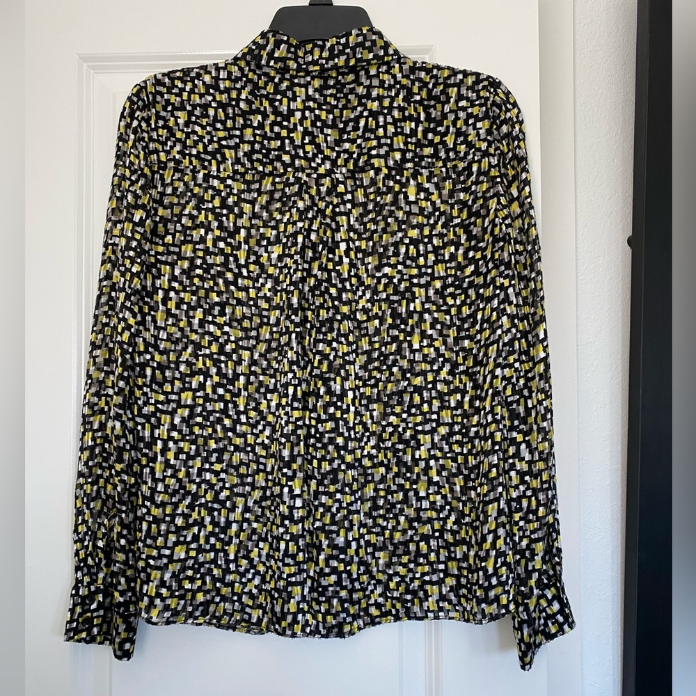 Alice + Olivia Willa Neon Yellow Multi Print Placket Blouse - Picture 5 of 6